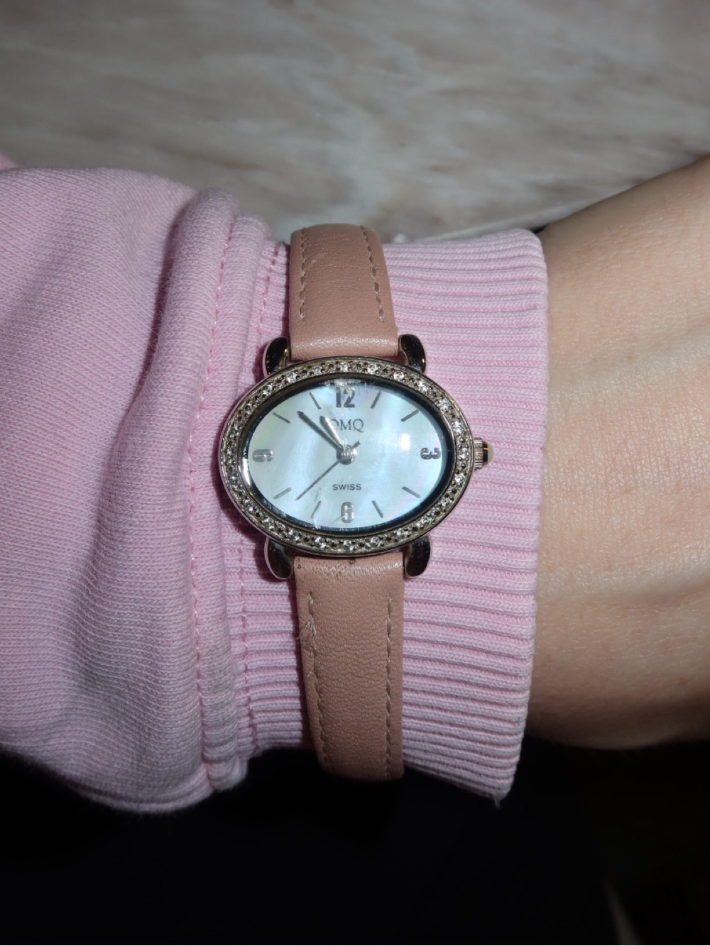DMQ Pink Leather Mother of Pearl Dial Women's Watch